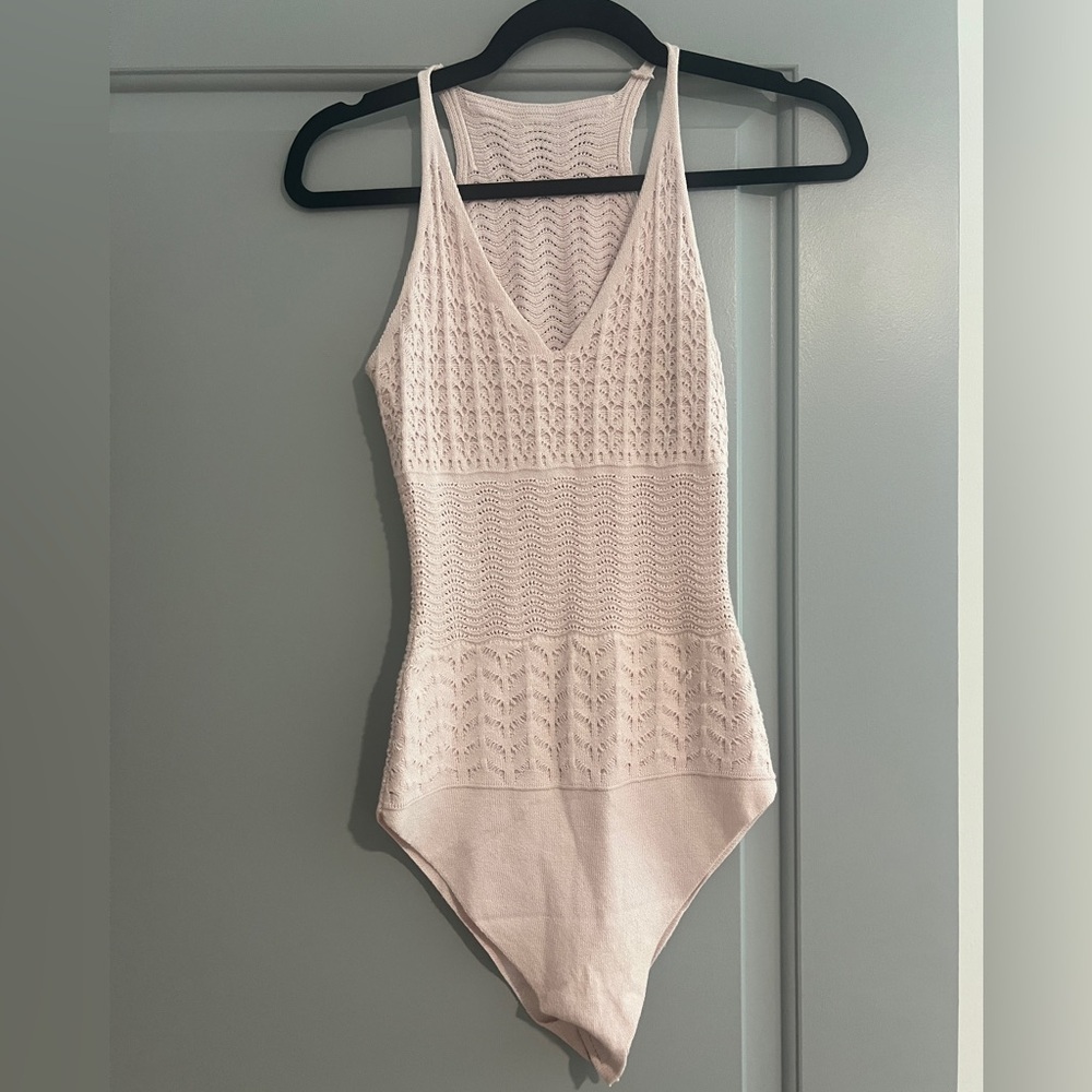 NWOT Natasha Tricot Women Medium Blush Pink Knit Bodysuit